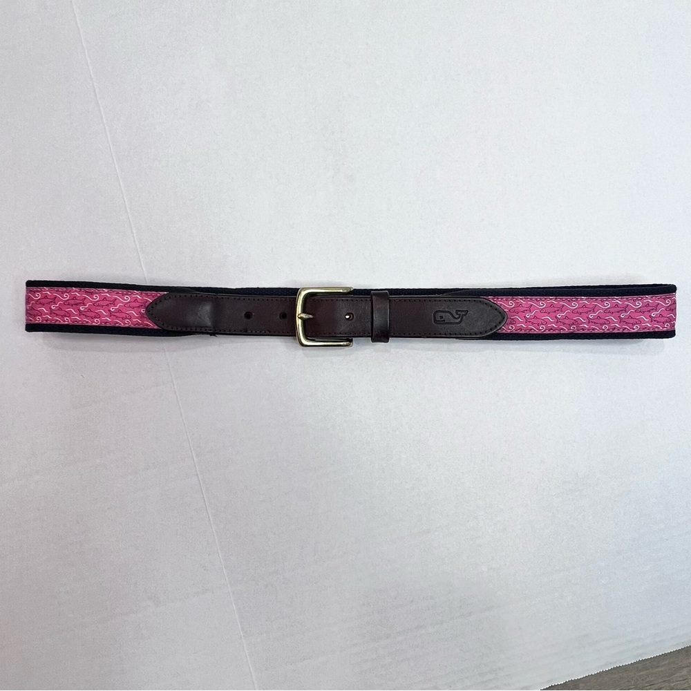 Vineyard Vines Canvas Club Pink Shark Belt 36